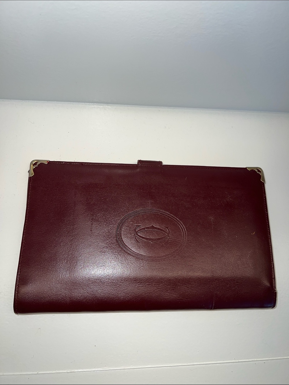 Cartier VINTAGE Burgundy Leather Document Folio with Gold Corners